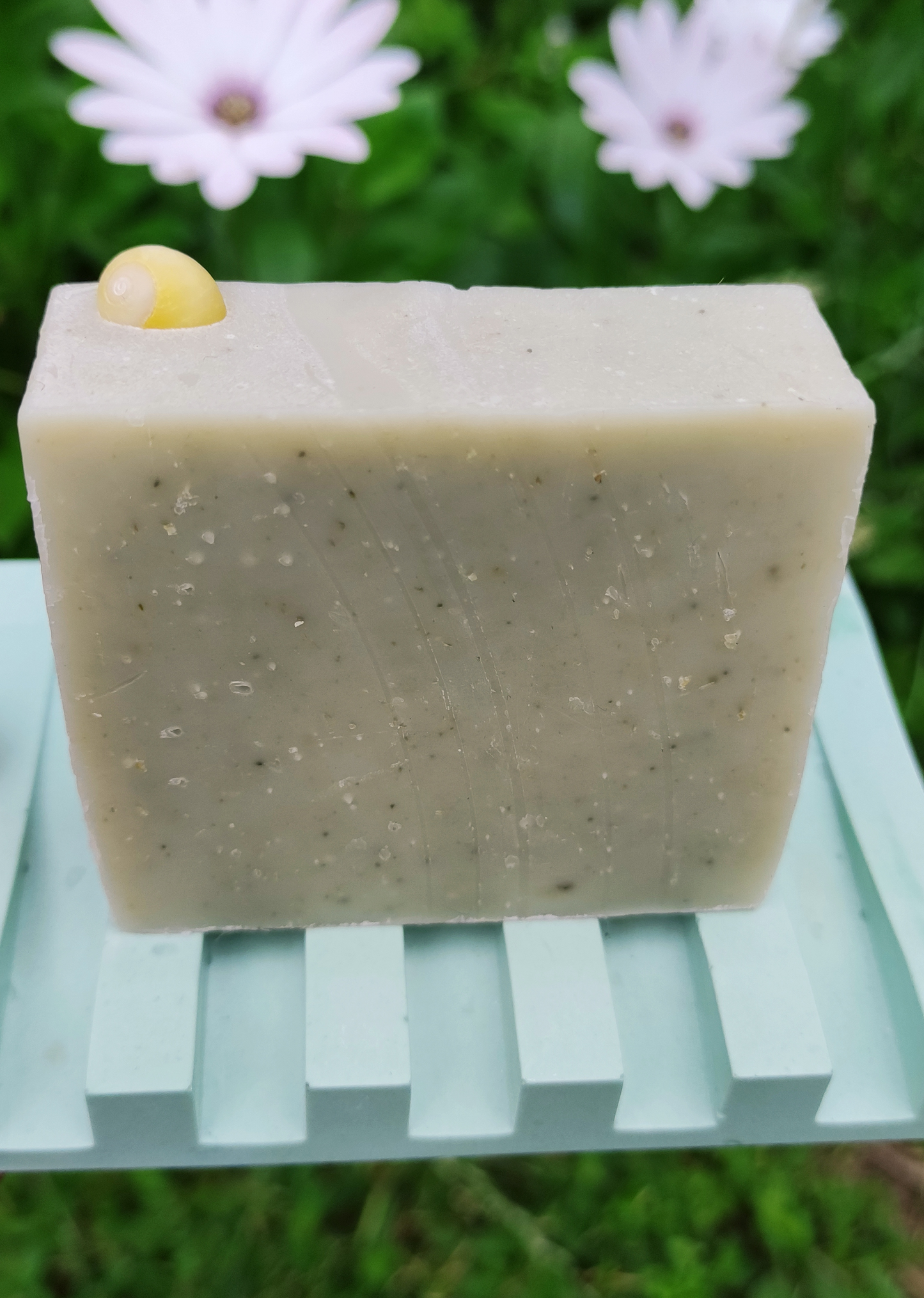 porte savon vert pâle avec rigoles pour bien évacuer l'eau