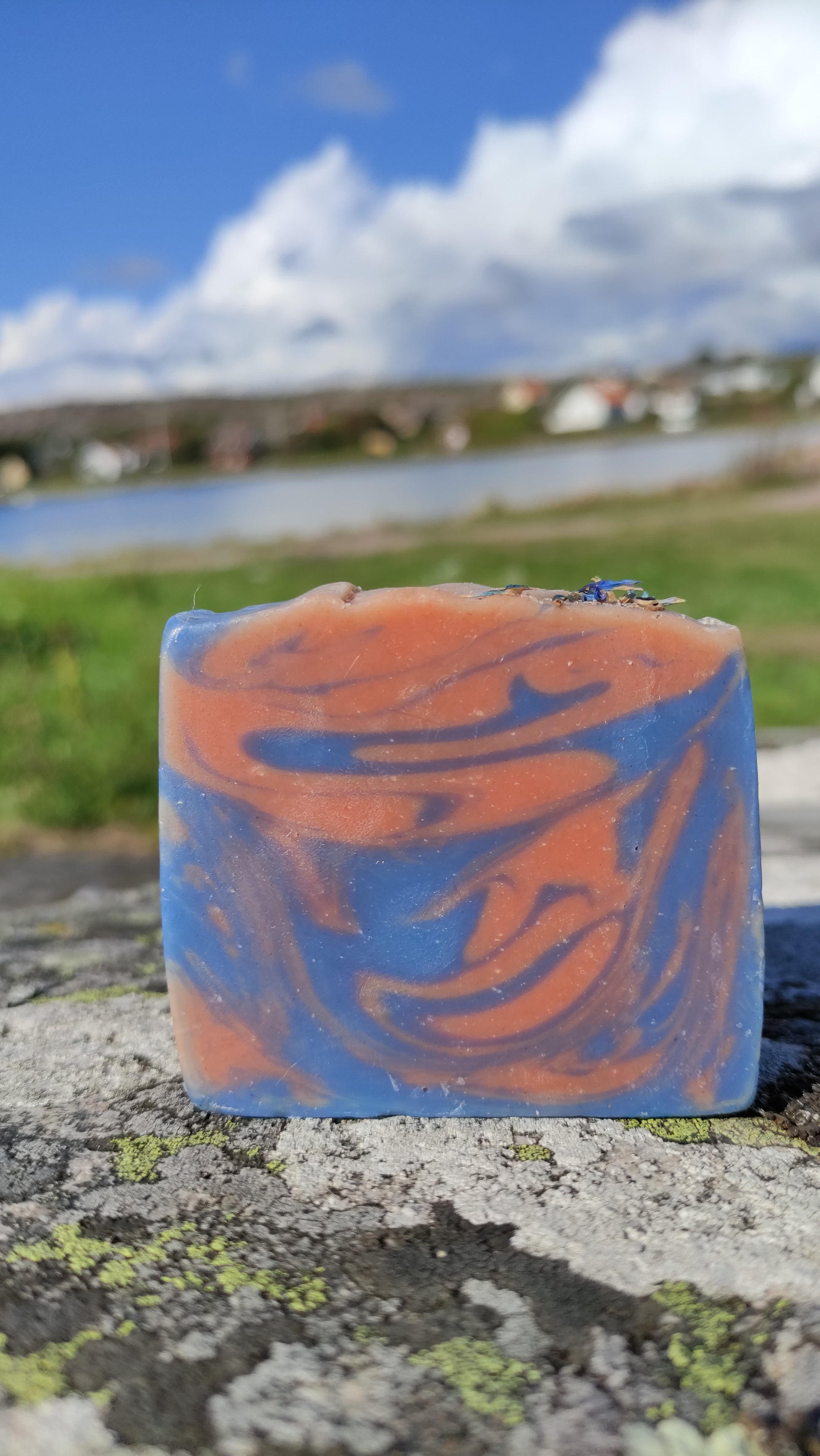 savon surgras saponifié à froid marbré rose et bleu, parfumé ylang-ylang